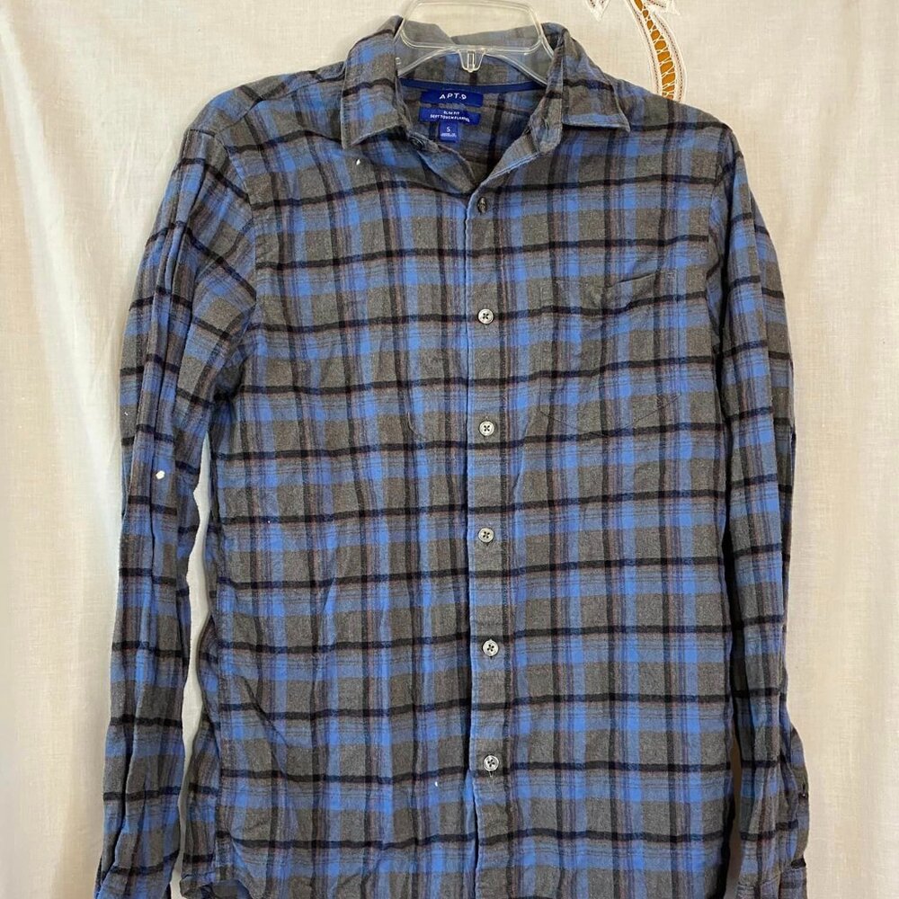 Apt 9 Blue Black Flannel Slim Fit Button-Down S